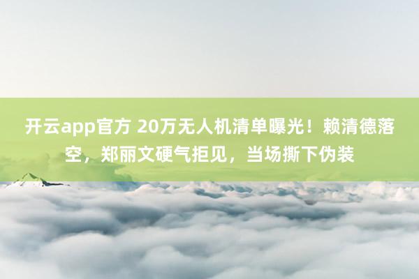 开云app官方 20万无人机清单曝光!赖清德落空,郑丽文硬气拒见,当场撕下伪装