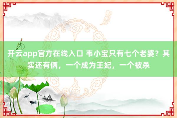 开云app官方在线入口 韦小宝只有七个老婆?其实还有俩,一个成为王妃,一个被杀