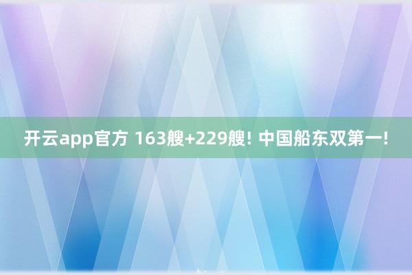 开云app官方 163艘+229艘! 中国船东双第一!