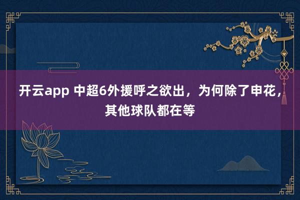 开云app 中超6外援呼之欲出，为何除了申花，其他球队都在等