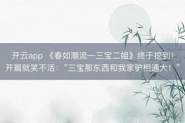 开云app 《春如潮流—三宝二姐》终于挖到!开篇就笑不活:“三宝那东西和我家驴相通大!”